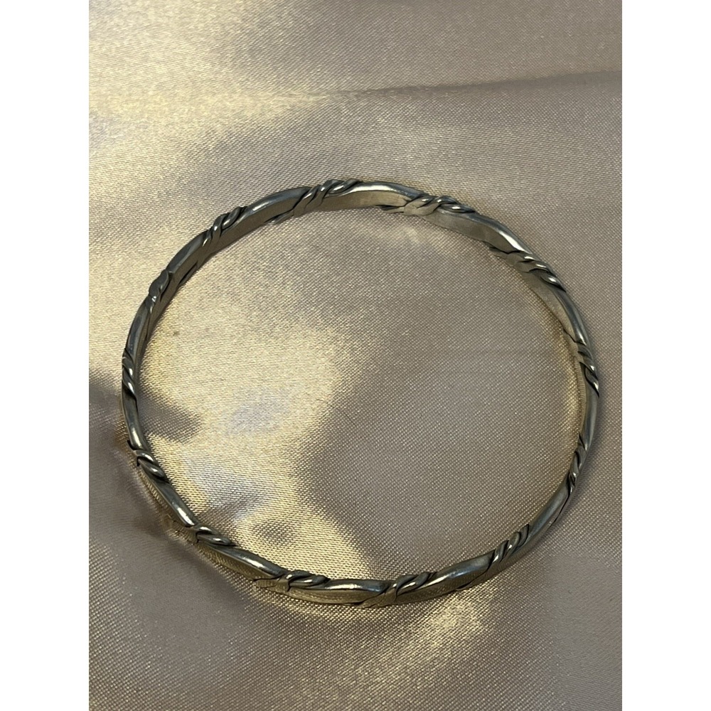 Vintage Taxco Sterling Silver 925 Rope Detail Bangle Bracelet Minimalist Design - Picture 7 of 13